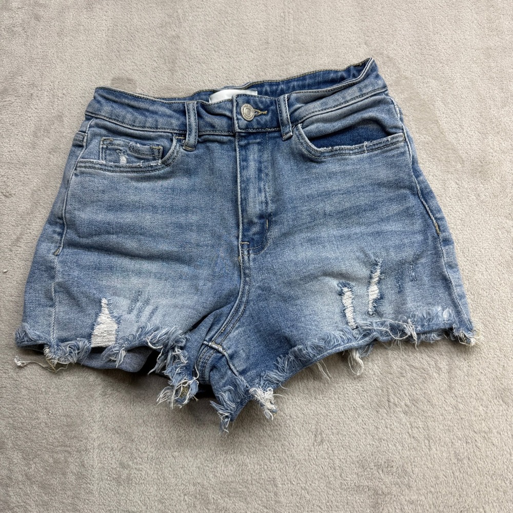 Women's Frayed Hem Light Blue Denim Jean Shorts